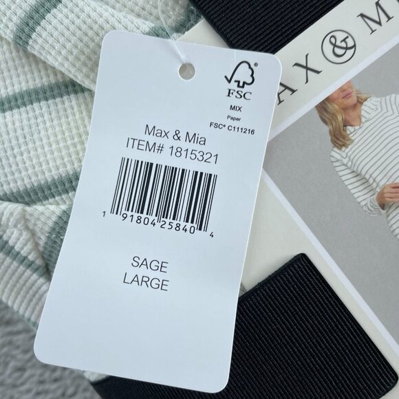 Max & Mia Waffle Knit Lounge Set Sage Striped Top & Solid Pants L  NWT 1043 - Picture 4 of 7